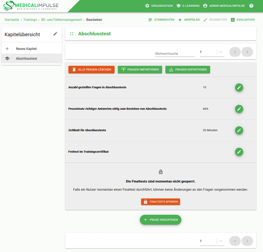 Lernplattform TrainingsImpulse Testerstellung